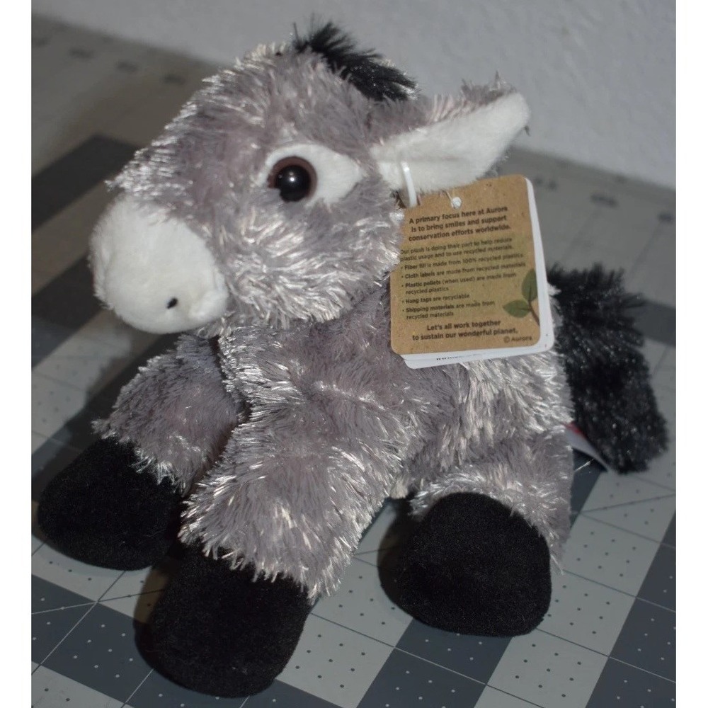 Aurora Donkey 8 inch 2020 Plush w/ Tags 31742 Stuffed Animal GRAY BLACK Mule